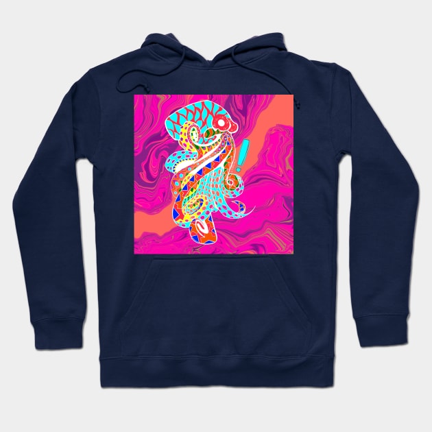 octopus in magical glitch in ecopop pattern mandala Hoodie by jorge_lebeau